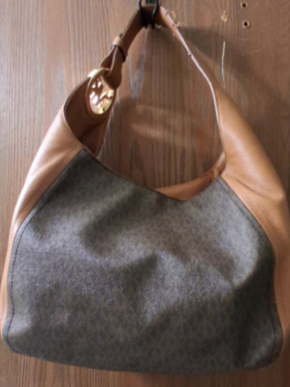 Michael Kors Fulton Large Hobo Shoulder Bag Brown Acorn Monogram Logo 38F9GFTH7B